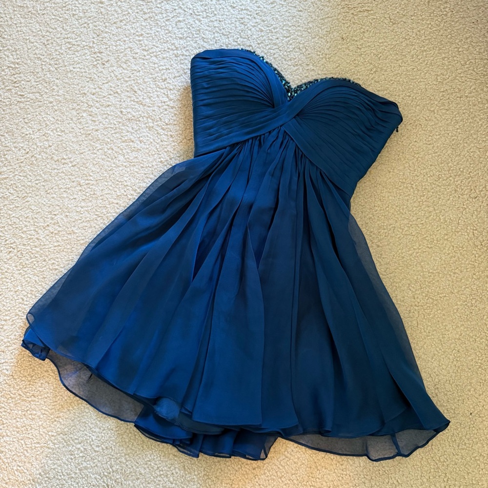 Sapphire Blue Strapless Cocktail Dress